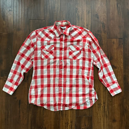 Gold Collection Karman Men's Western Shirt Pearl Snap Red USA Plaid Checker 80s