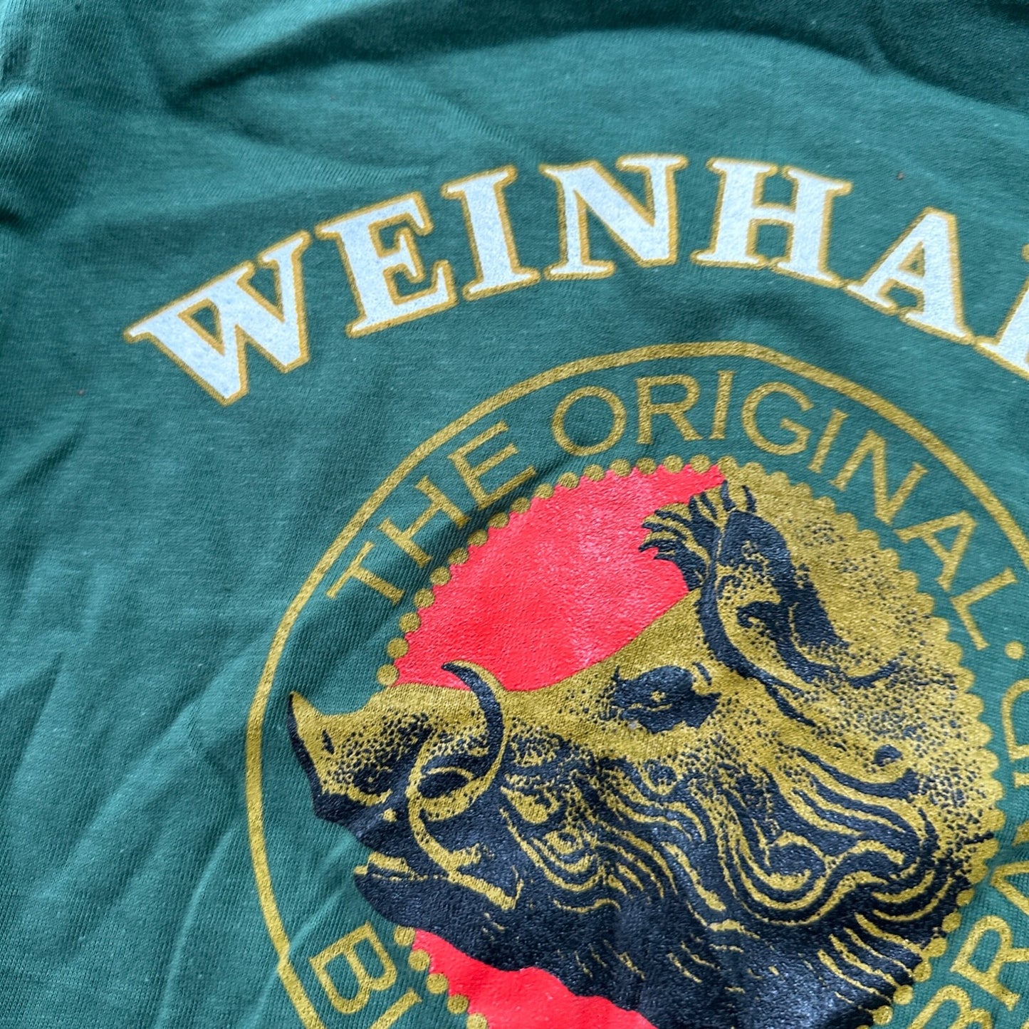 Weinhards ALE VTG T Shirt Long Sleeve Green USA Small Beer Original Hog Drinking