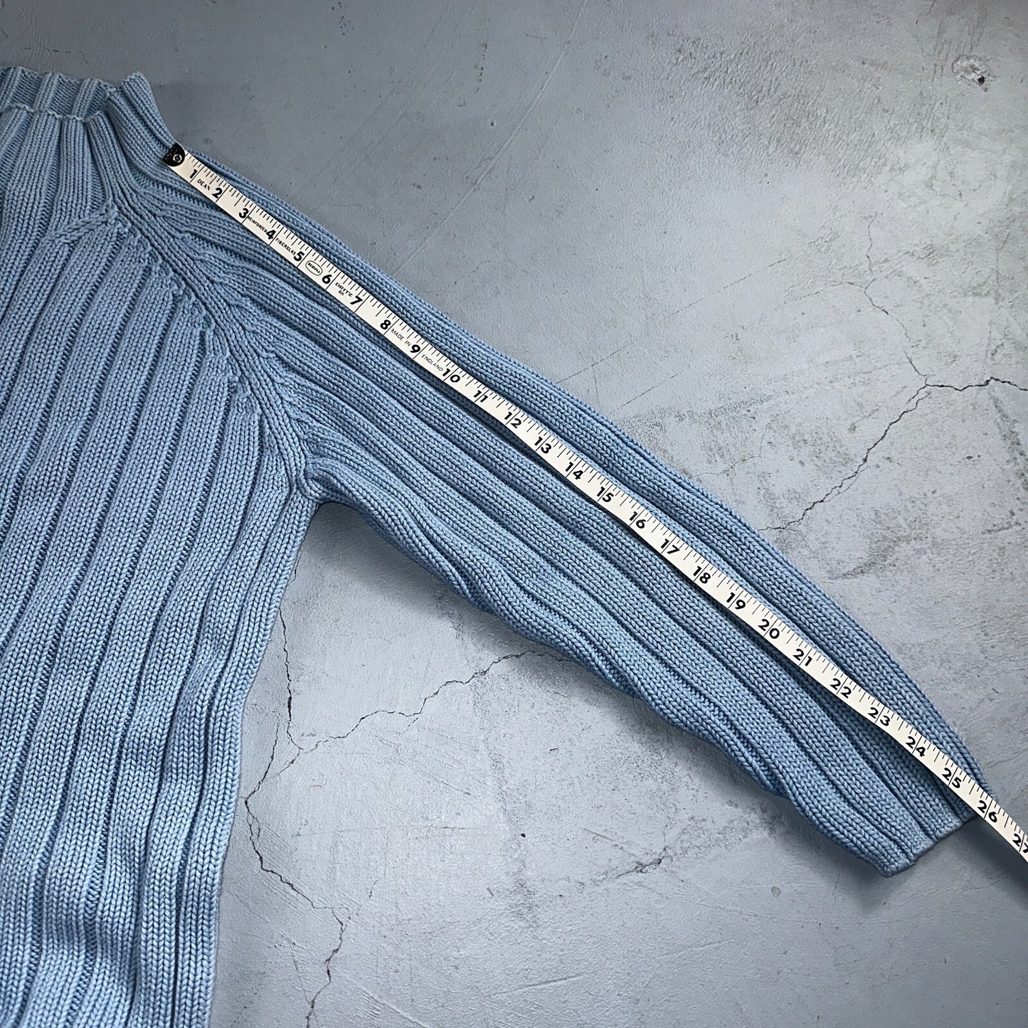 Vintage 90s Lands End 100% Cotton Chunky Ribbed Knit High Neck Sweater Size L