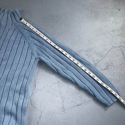 Vintage 90s Lands End 100% Cotton Chunky Ribbed Knit High Neck Sweater Size L