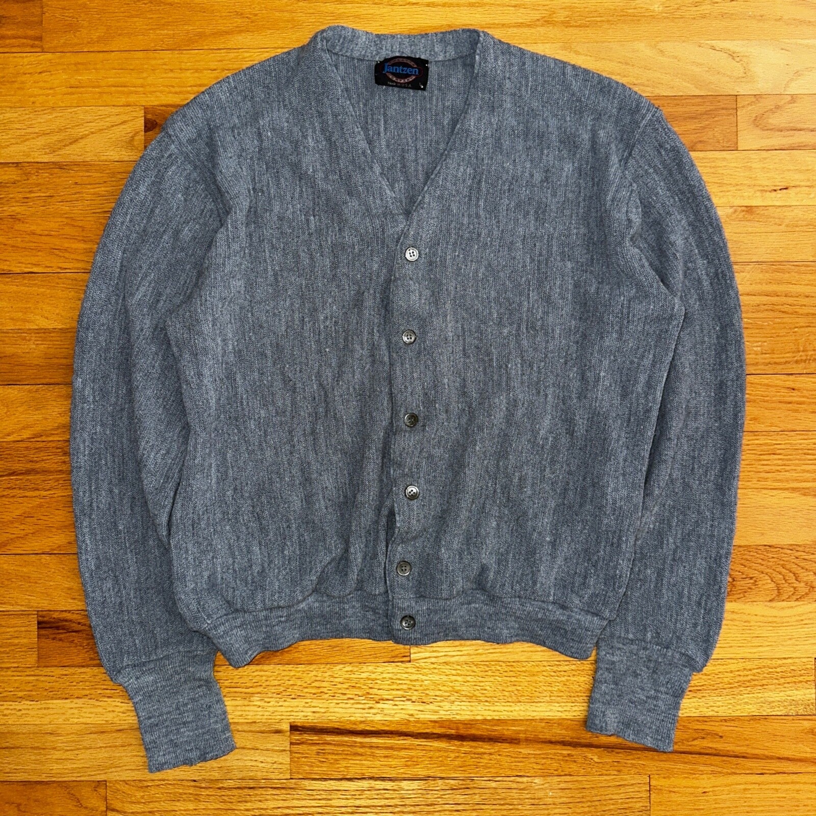 Vintage Jantzen Men’s Large Cardigan Gray Sweater Kurt Cobain 1980s 80s Rare