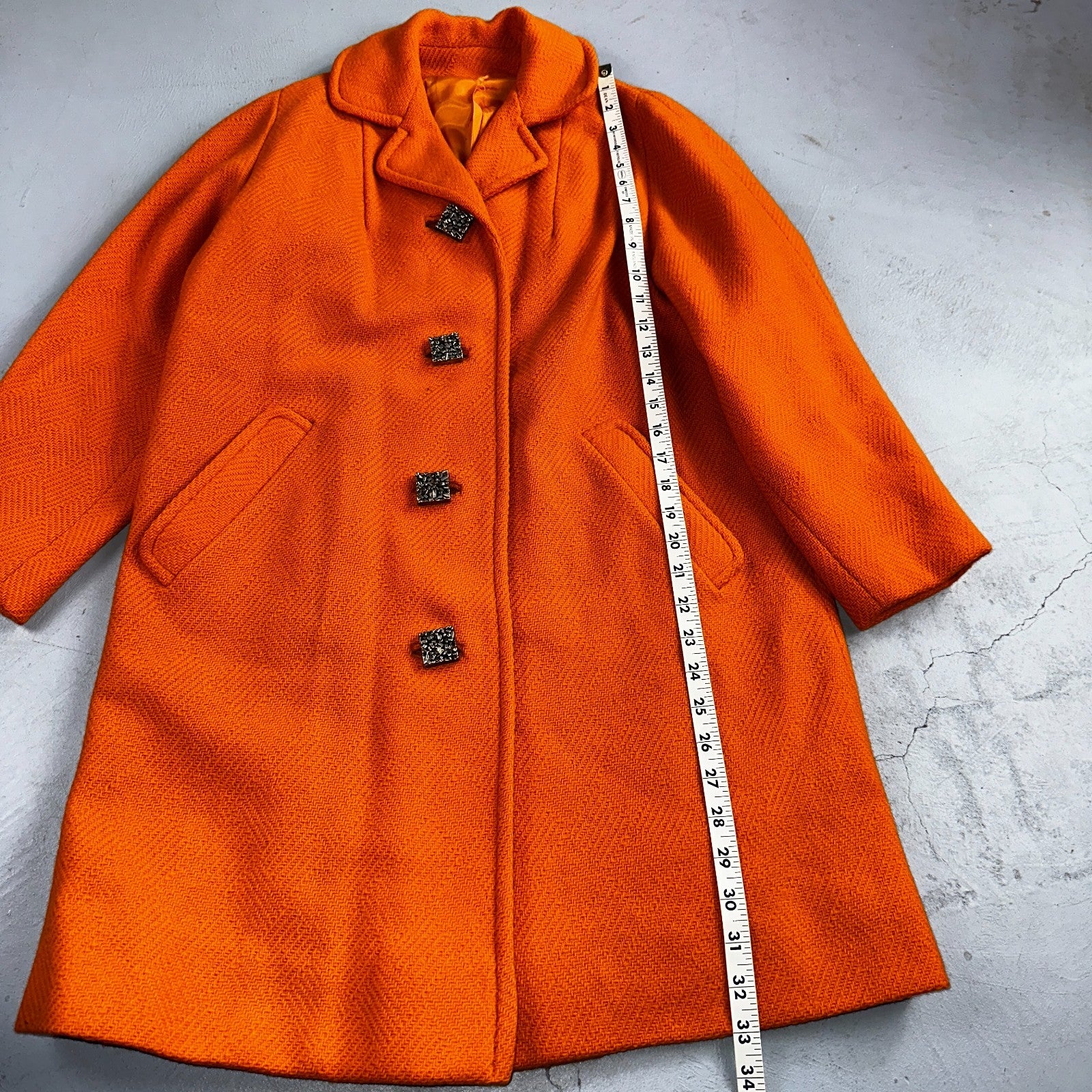 Vintage Lassie Junior Orange Wool Coat Mod 60s Button Up Retro Rockabilly S