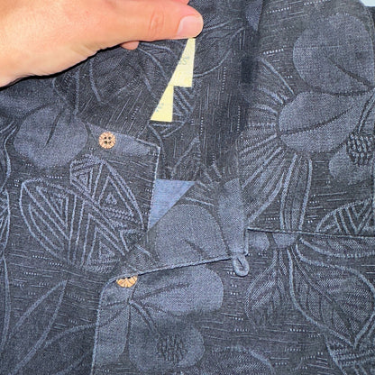 Joseph & Feiss Silk Shirt Mens XXL Short Sleeve Button Up Floral Camp Black Gray