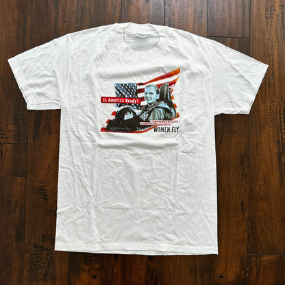 Women Fly America Is Ready Flying Airplane Vintage T Shirt USA Pilot USAF