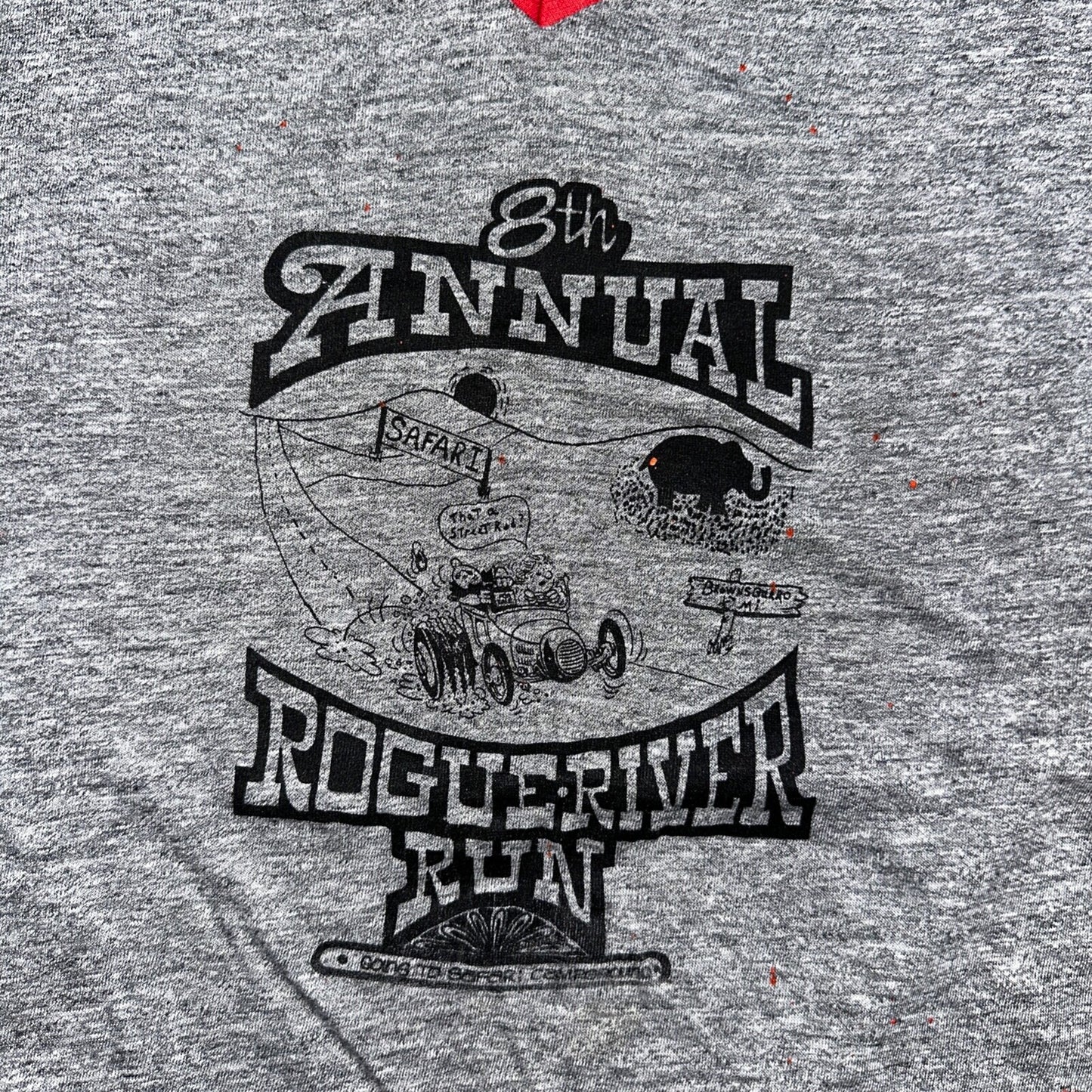 Rouge River Run V Neck Gray VTG T Shirt 80s Single Stitch Cars Graphic Rare Cool