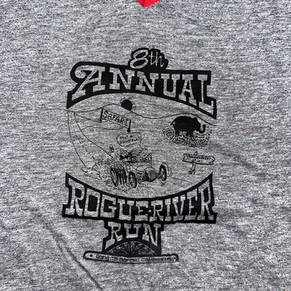 Rouge River Run V Neck Gray VTG T Shirt 80s Single Stitch Cars Graphic Rare Cool