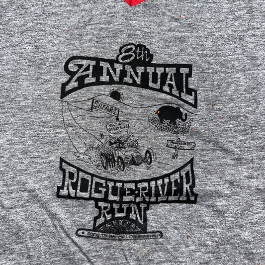 Rouge River Run V Neck Gray VTG T Shirt 80s Single Stitch Cars Graphic Rare Cool