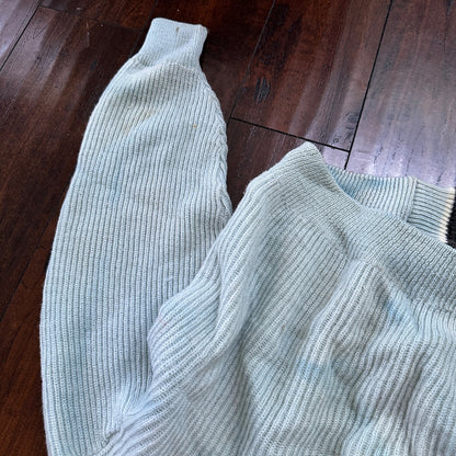 VTG 70s Columbia Knit Rugby Gear Sweater Zip Up Blue Color Block Made In USA