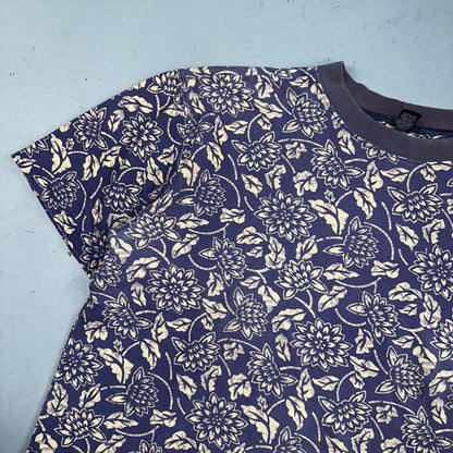 Lands End AOP USA 90s VTG T Shirt Womens Size L Unisex Floral Purple RARE