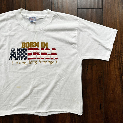 Vintage Born In America A Long Time Ago T Shirt 90s Crop Top USA Funny Humor