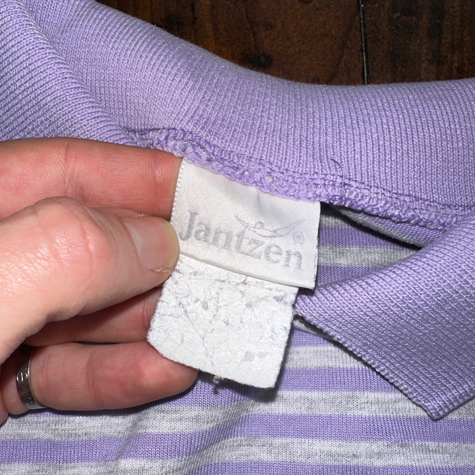 Jantzen Sweater Shirt Vintage 80s 90s Purple Stripe White Polo Cool 1980s