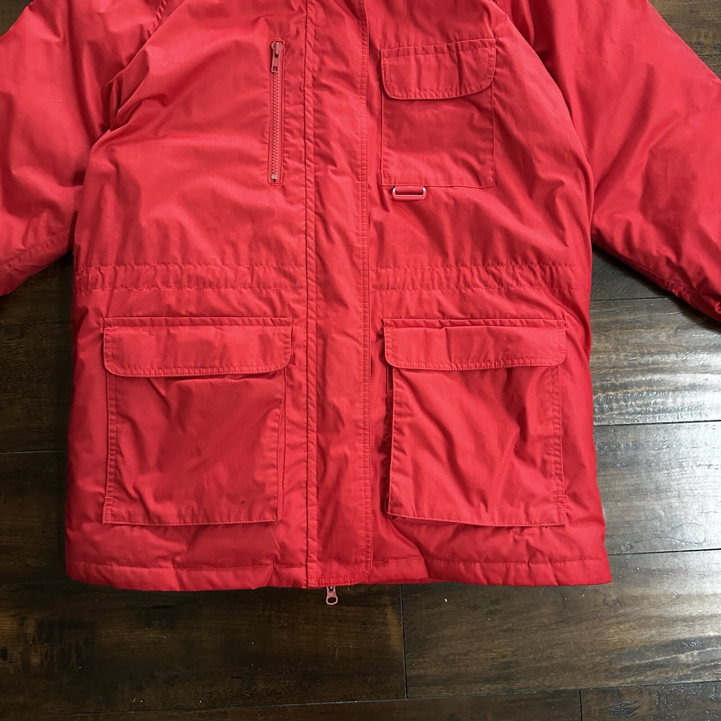 Vtg. Eddie Bauer Goose Down Red Snow Insulated Heavy Hooded Jacket 80s M Korea