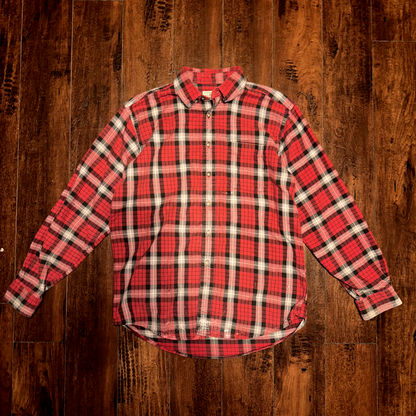 LL Bean Shirt Jacket Mens Medium Red Flannel Chore Barn Button Down Fall Basic