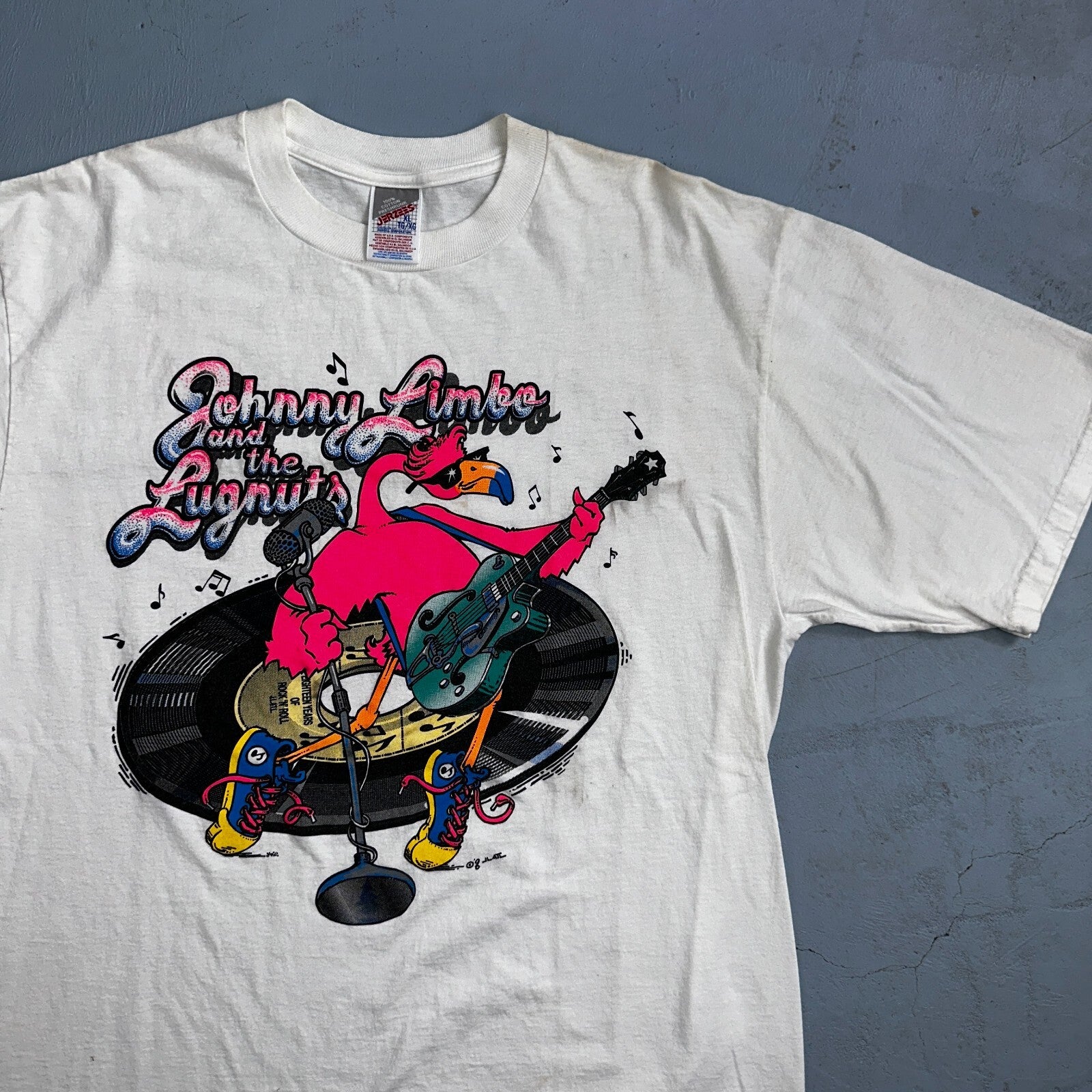 Johnny Limbo SIGNED VTG T Shirt 90s Music Band Falmingo Funny Guitar Rock Vinyl