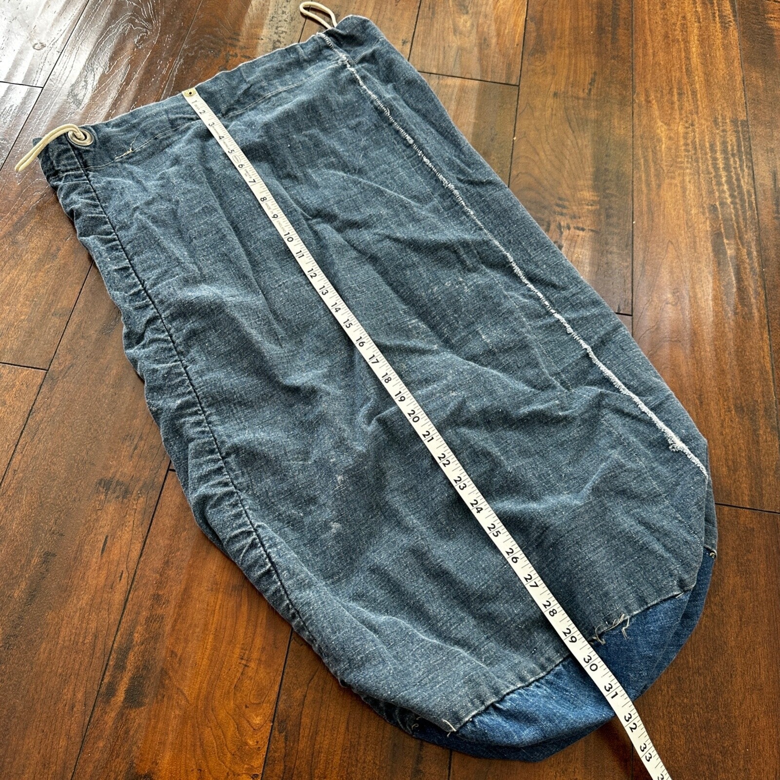 VTG WWII Indigo Denim Garment Laundry Bag Rare Military 1940s 40s 50s Thrashed