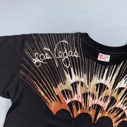 Hanes Las Vegas Nevada Glittery VTG T Shirt New Years Paint Splash Casino 90s