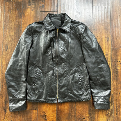 VTG 1950s Rockabilly Black Leather Talon Jacket Men 40 Zip 50s 60s 1960s Bike