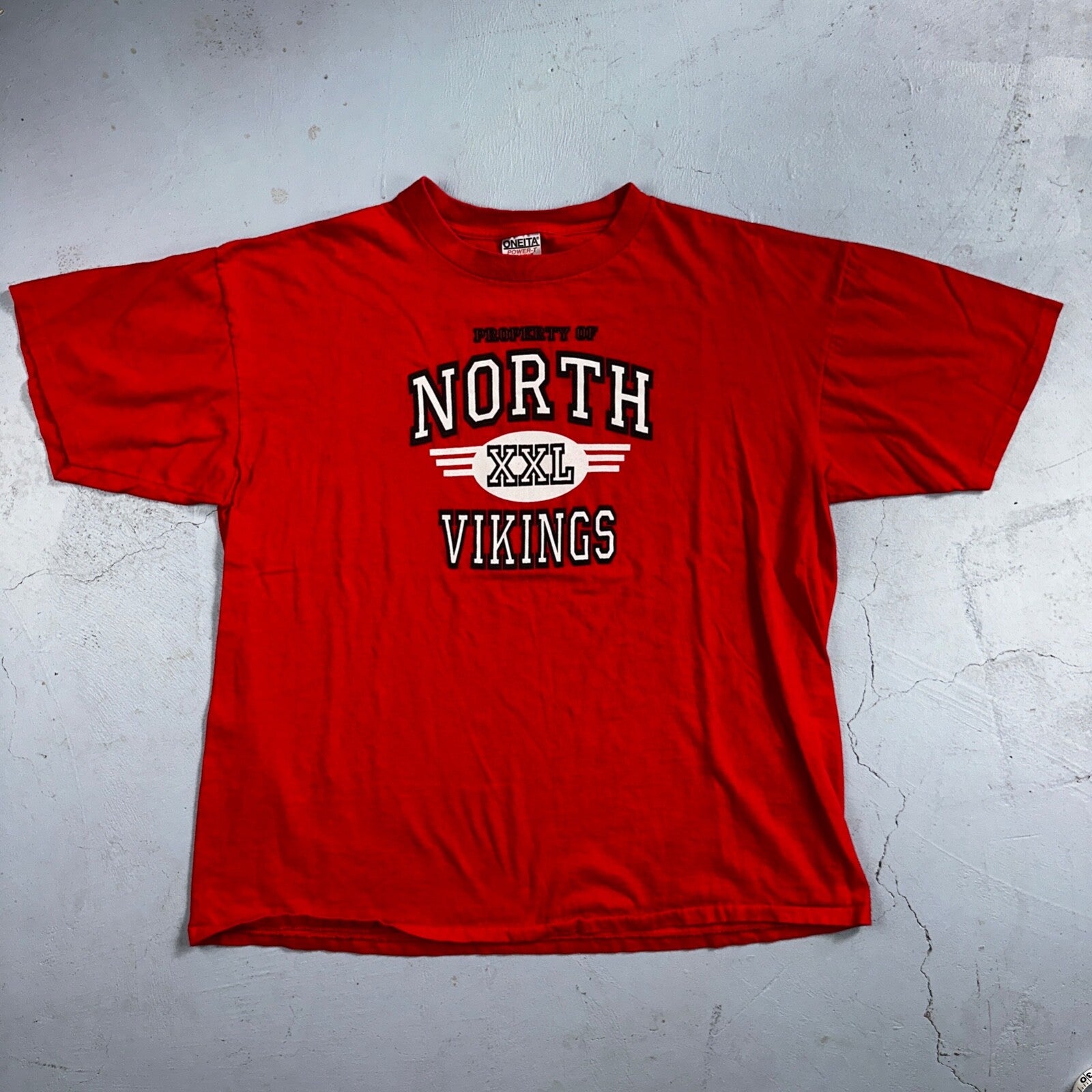 Oneita VTG T Shirt Property Of North Vikings Salem Oregon 1990s 90s Red Gym Tee