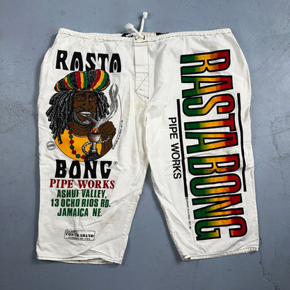 Rasta Bong Pipe Works Long Shorts White 100% Cotton One Size La Trenzz VTG 90s