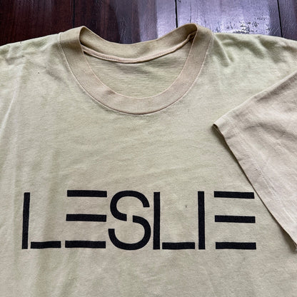 Leslie Rare 1980s Vintage T Shirt Green/Yellow Faded Single Stitch Rap Promo