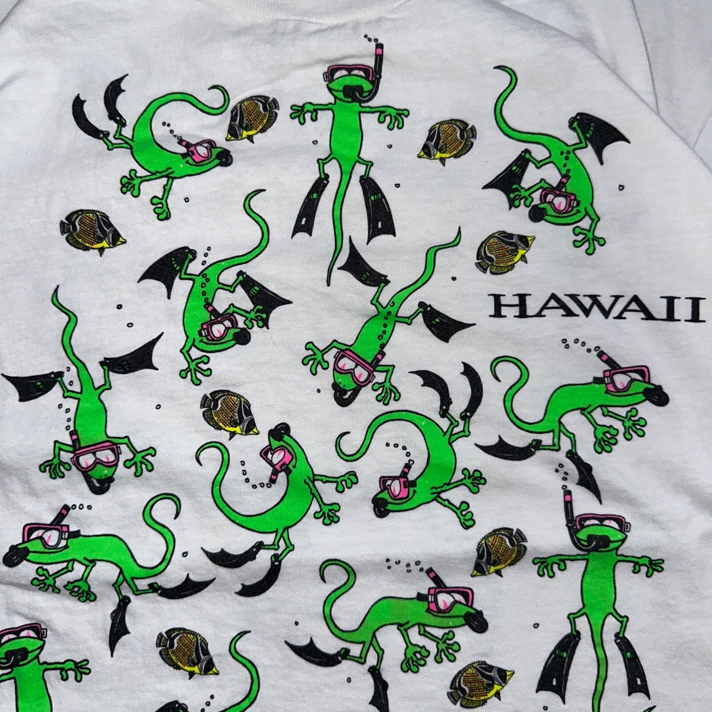 Hawaii Lizards Snorkling 90s VTG T Shirt FOTL Single Stitch Fish Gecko Cute