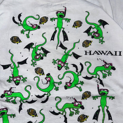 Hawaii Lizards Snorkling 90s VTG T Shirt FOTL Single Stitch Fish Gecko Cute