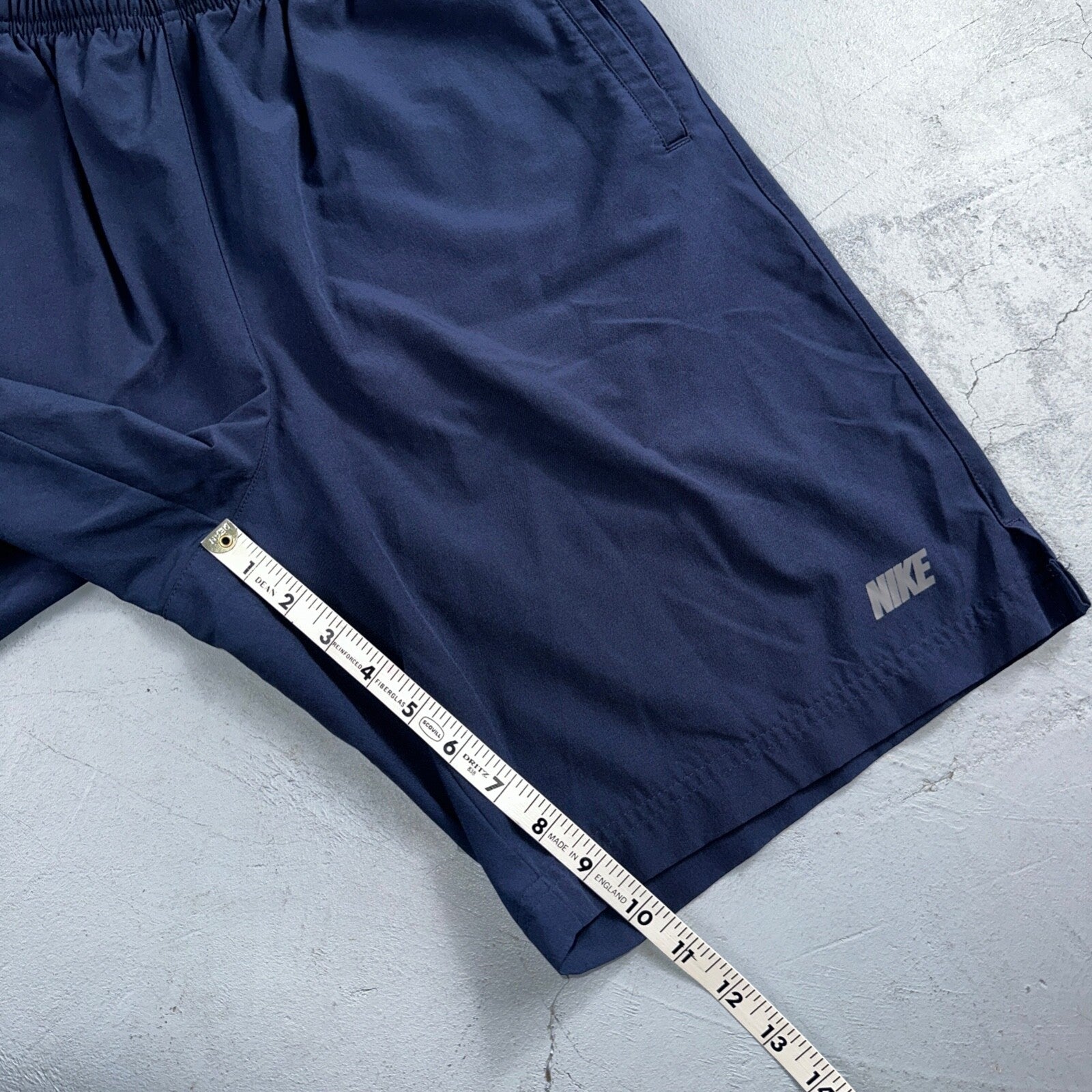 Nike Vintage Blue Nylon Shorts Swoosh Y2K Silver Tag 9” Inseam Running Gym