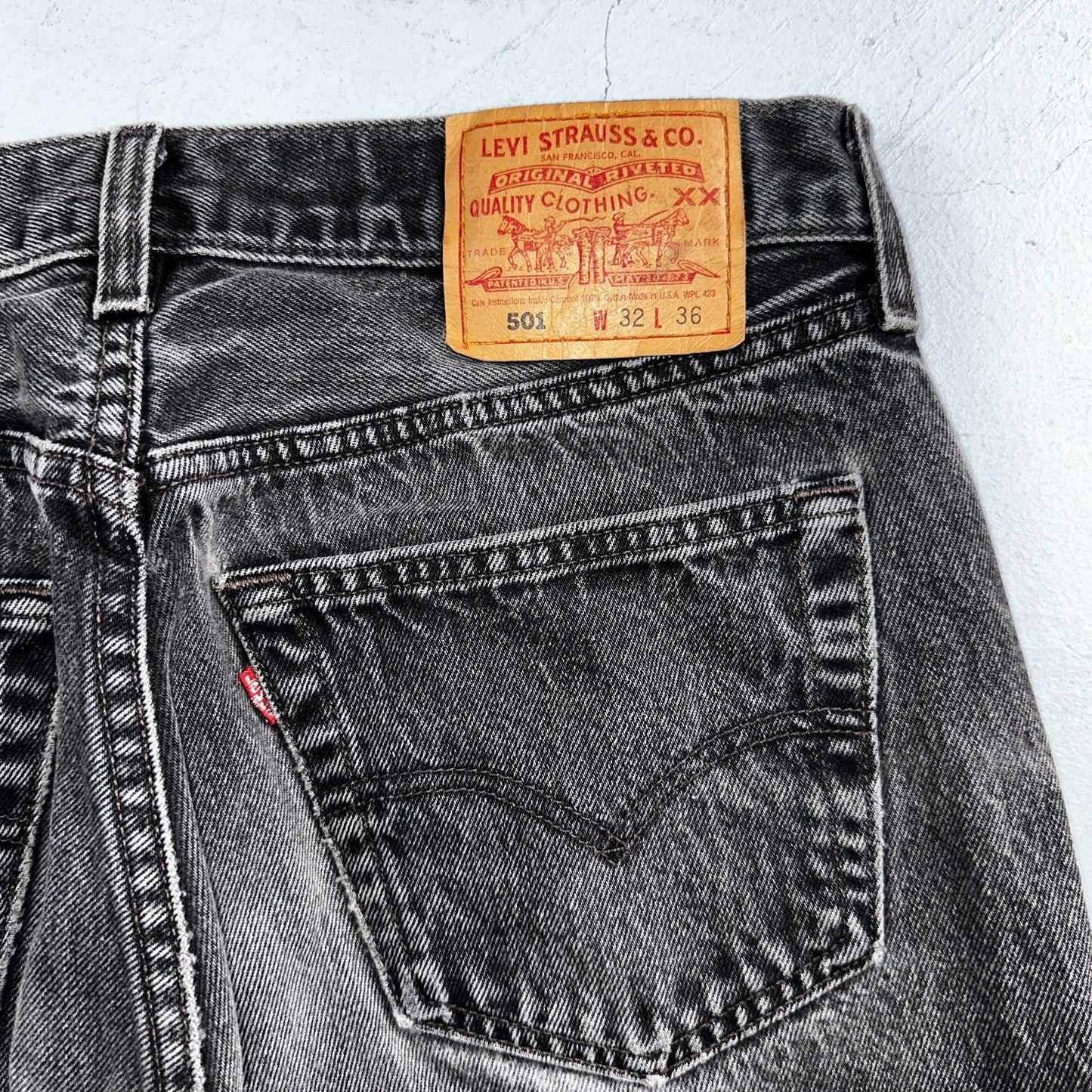 Levis 501 Vintage 90s USA XX Straight Leg Jeans Black Light Wash 32x36 Act 30x27