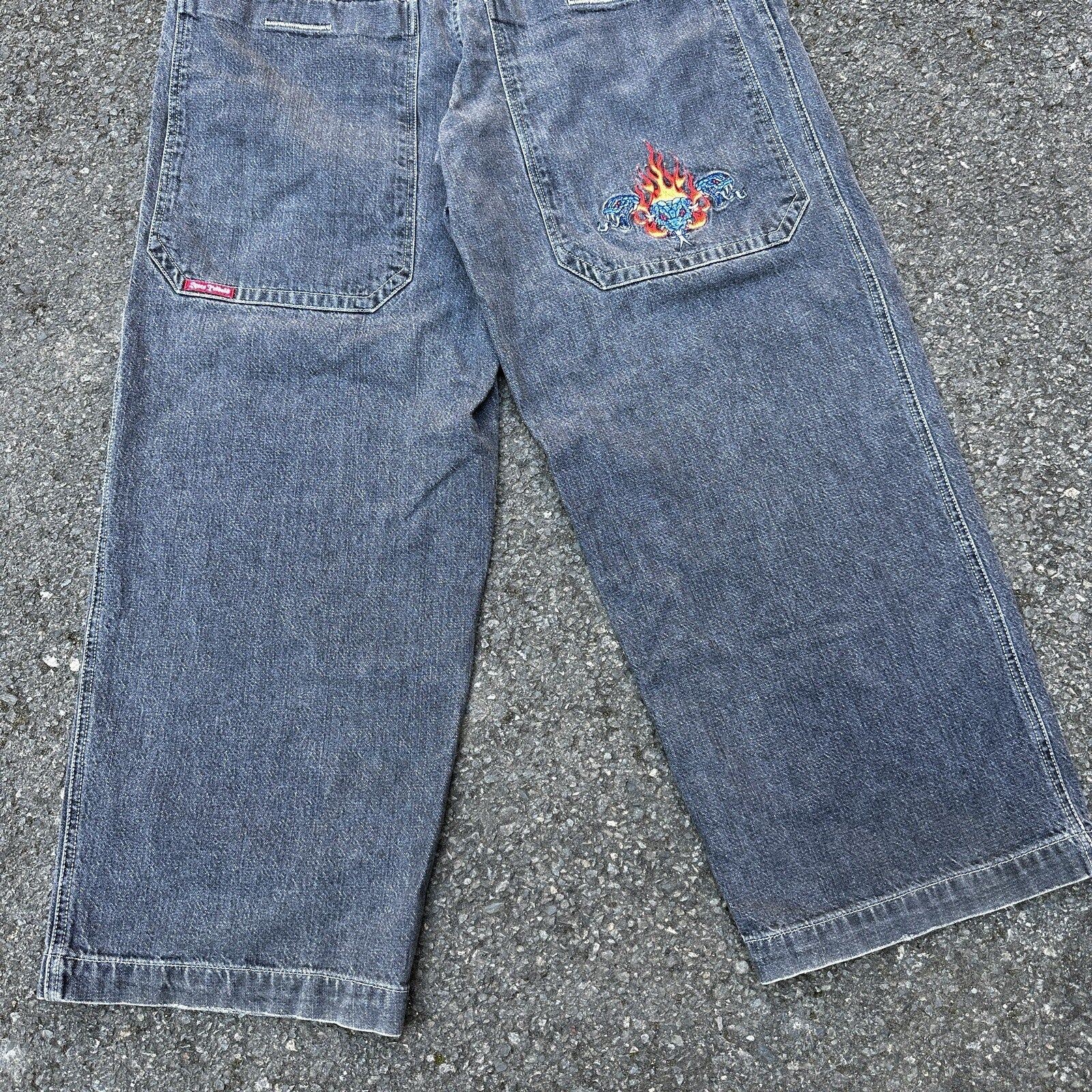 VTG JNCO Jeans Men's 38x32 Y2K Skater Wide Leg Flaming Snakes Skate Emo Grunge