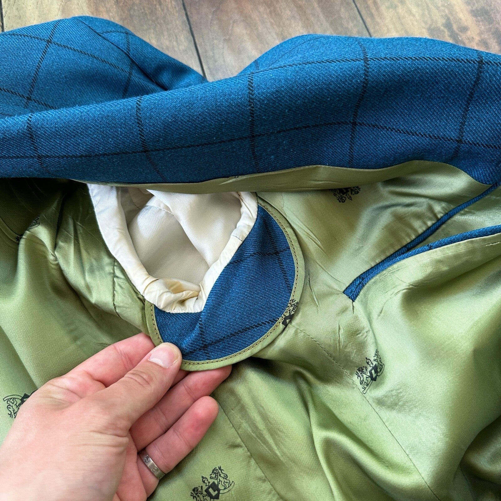 1960s 1970s Blue Pinstripe VTG Suit Jacket Sportcoat 42 Wool Checker Rockabilly