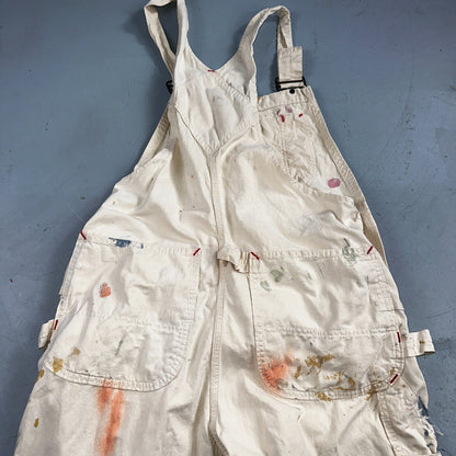VTG Big Mac White Thrashed Overalls Carpenter Bibs Workwear Painter Paint Stain
