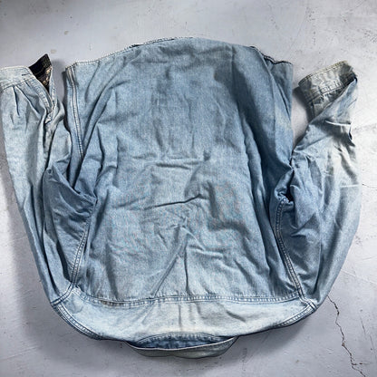 VTG USA Made LL Bean Flannel Lined Worn Distressed Denim Shirt Size L Farm Core