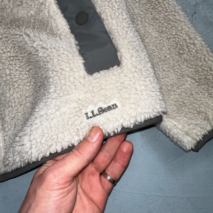 LL Bean Women's Sherpa Fleece Jacket Soapstone Grey Size Small Regular 515832