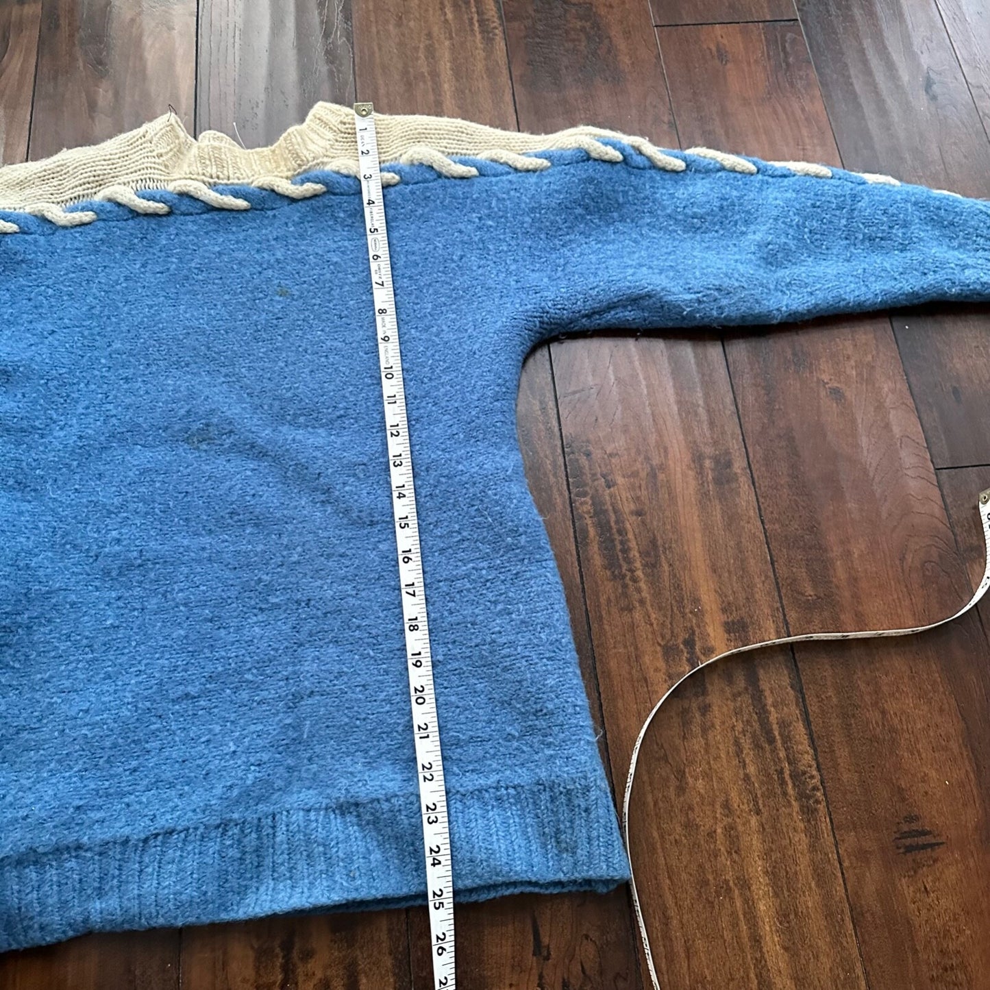 Vintage Handmade Wool Knit Sweater S Blue Pattern 1940s 1950s Rare 40s 50s WWII