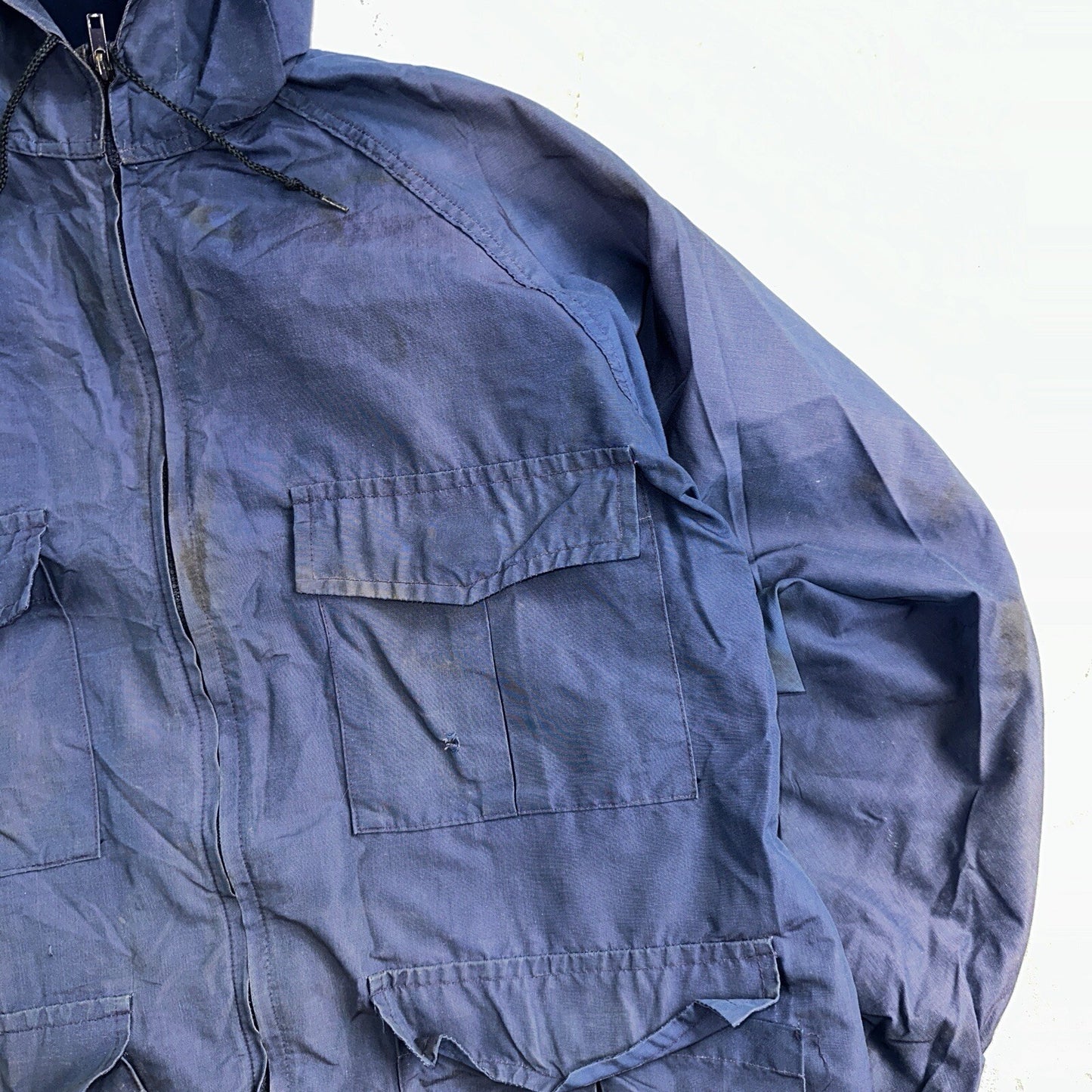 Eddie Bauer VTG Hooded Barn Jacket S Blue Cotton Chore Coat Track Hiking 90s