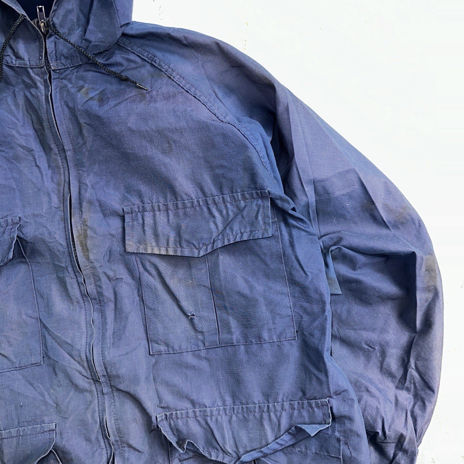 Eddie Bauer VTG Hooded Barn Jacket S Blue Cotton Chore Coat Track Hiking 90s