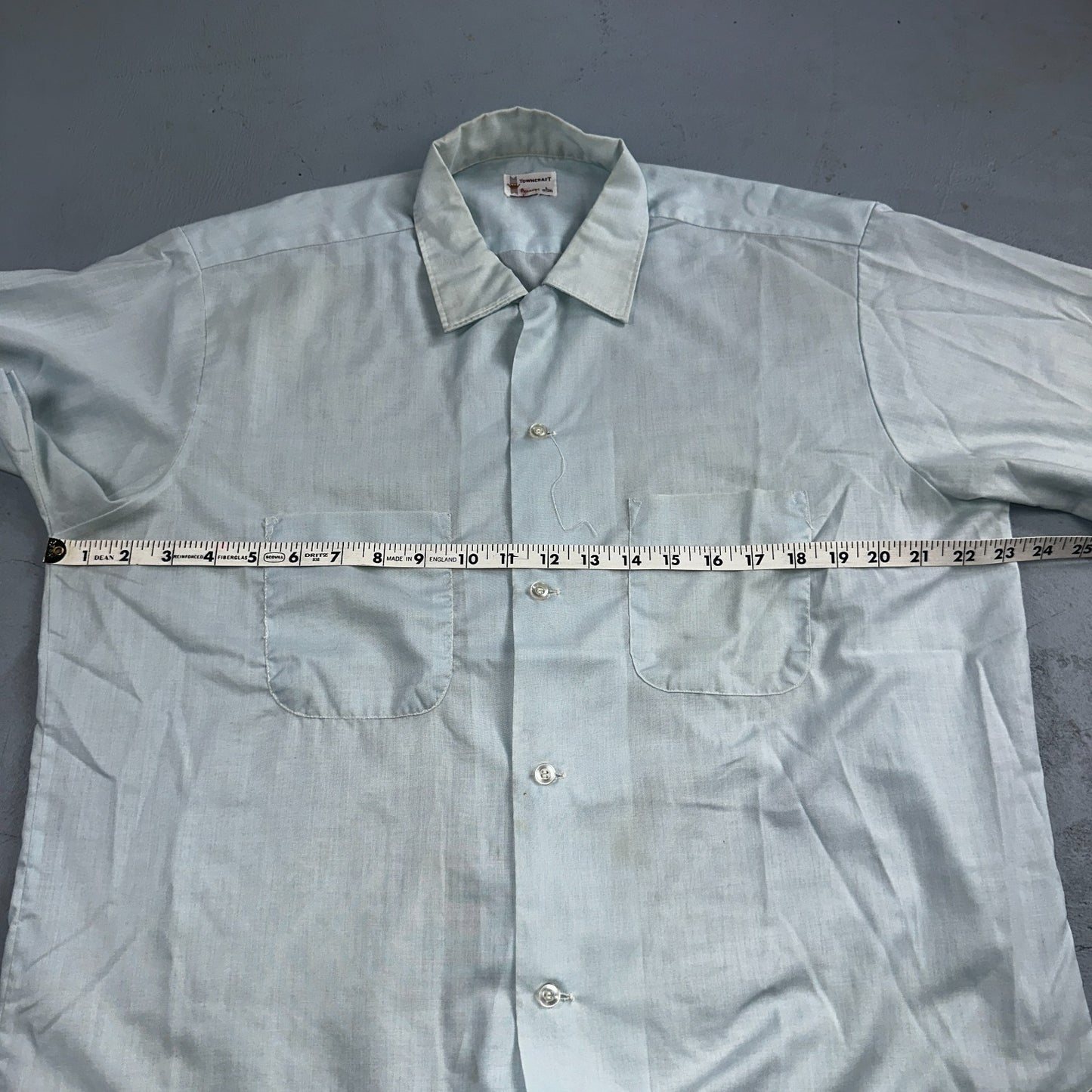 Vtg 50s 60s Penneys Towncraft Loop Collar Shirt Mens L Blue Simple Light Camp