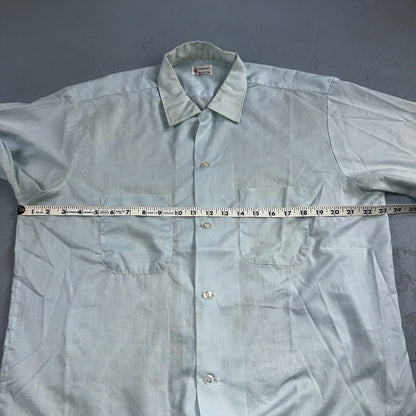 Vtg 50s 60s Penneys Towncraft Loop Collar Shirt Mens L Blue Simple Light Camp