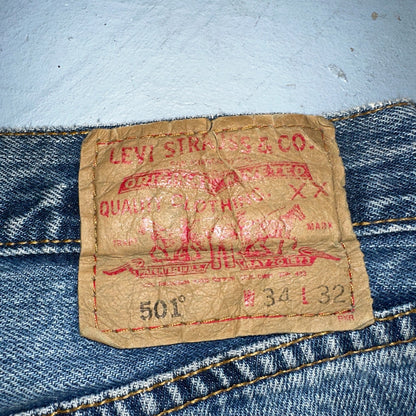 Levis 501 Vintage Y2K XX Straight Leg Jeans 90s Blue Med Wash 34x32 Act 31x31
