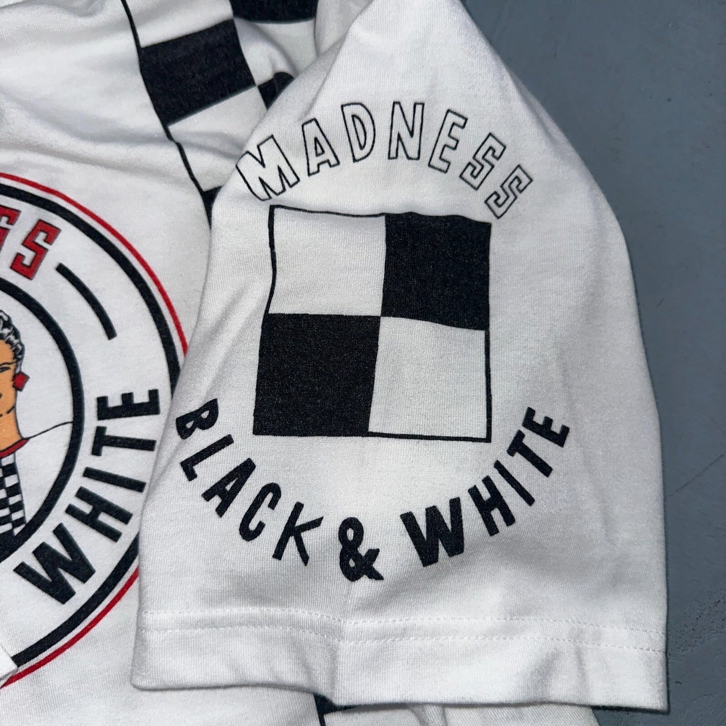 Madness Hot Girls VTG T Shirt Twin Medium 90s Black White Checkerboard Drama Art