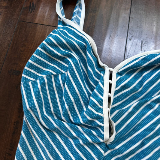 VTG 60s Bodysuit Fits Women's M Built in Bra Blue Striped Swim Rockabilly barbie
