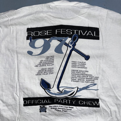 Oneita Portland Oregon 90s VTG T Shirt Single Stitch Compass Hiking Rose 1997