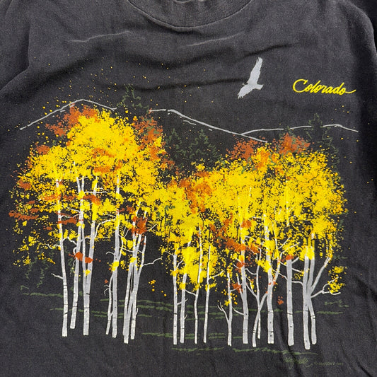 Colorado Nature Trees Autumn VTG T Shirt 80s Stedman Black Graphic Single Stitch