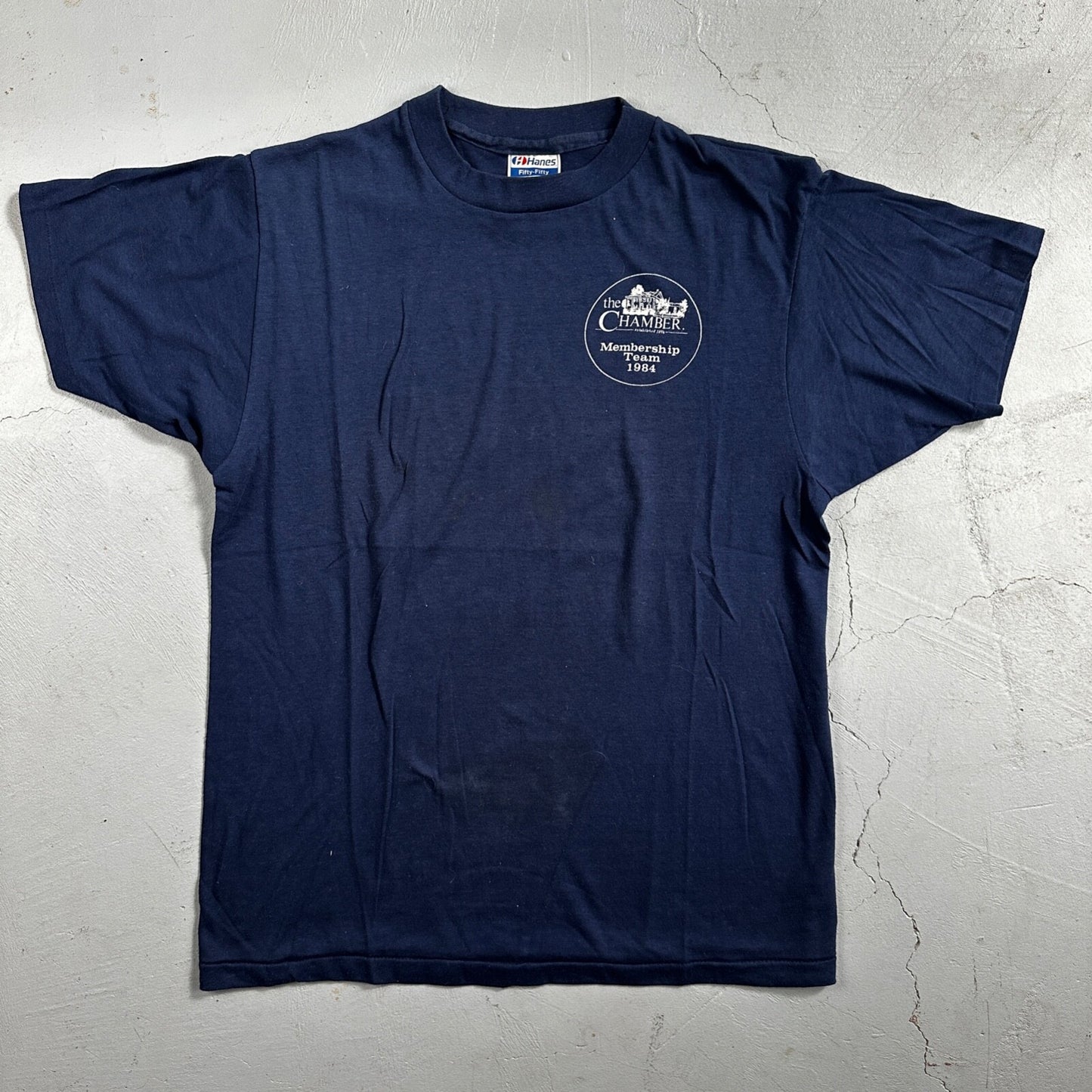 Chamber Hanes VTG T Shirt 1984 80s House Architect Designer Eames Cool Navy