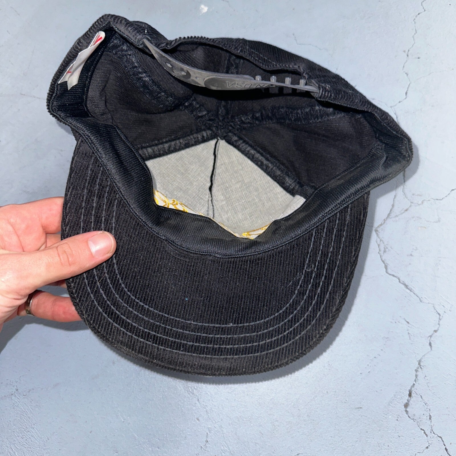 Conway Washington Bell Pole Corduroy VTG Hat Cap Snapback Black USA Hiking Truck