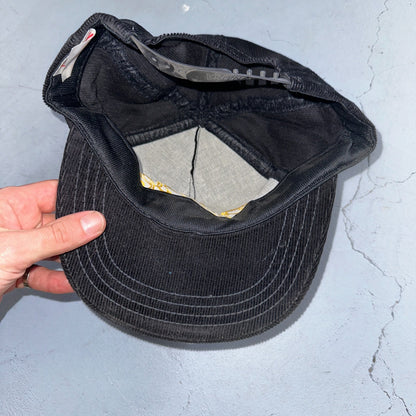 Conway Washington Bell Pole Corduroy VTG Hat Cap Snapback Black USA Hiking Truck