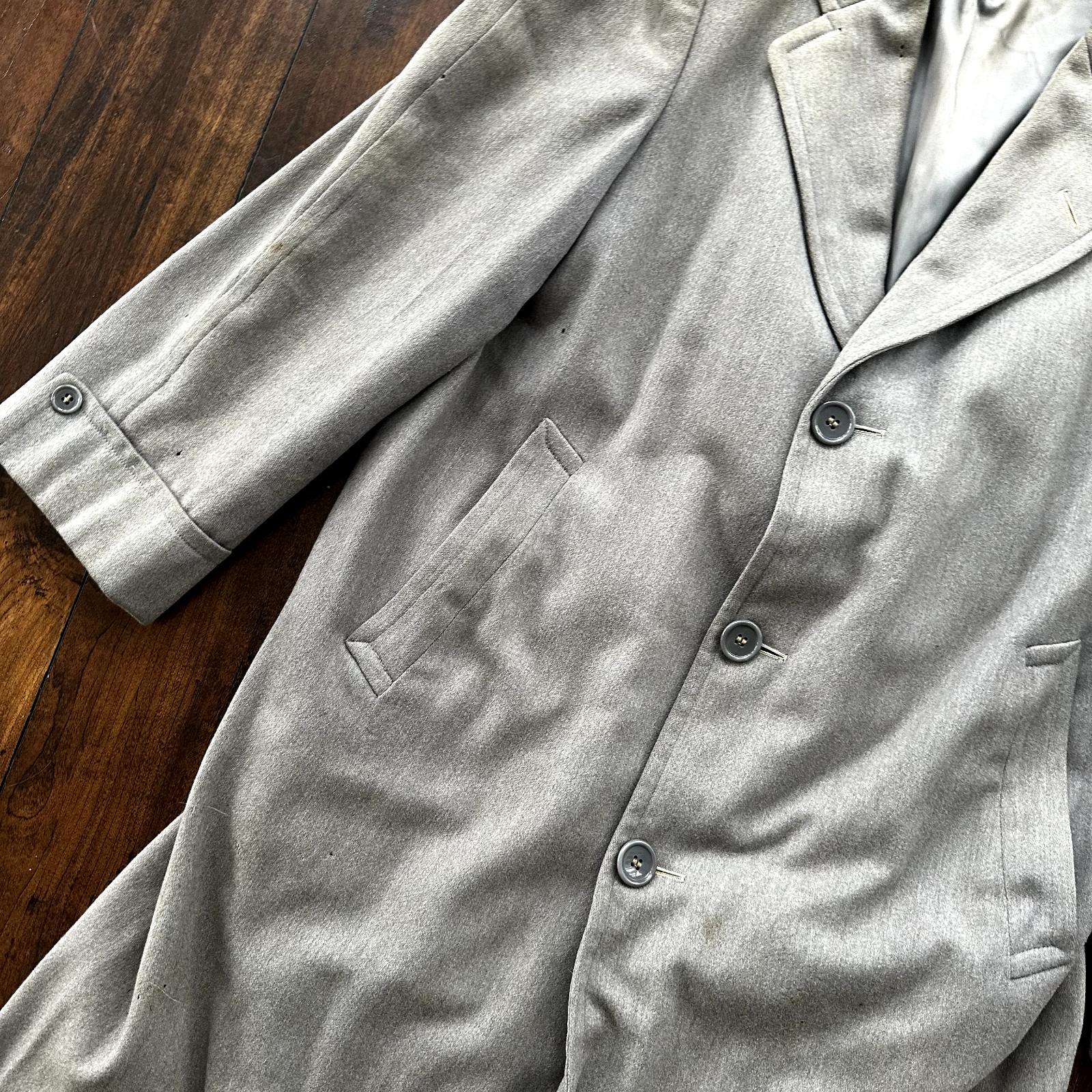 VTG 30s 40s Cravenette Gray Wool Long Trench Coat Sz 40 Long Pennys WWII era USE