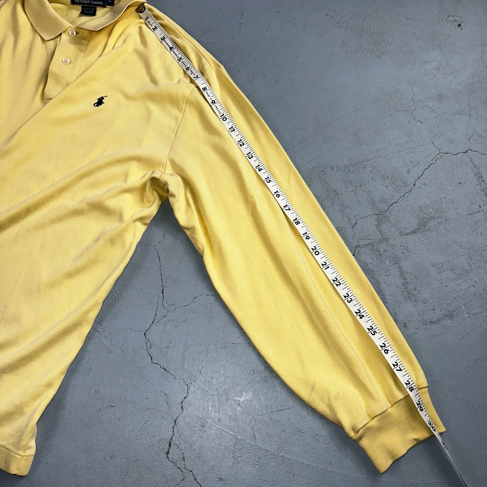 Polo Ralph Lauren Shirt Large Yellow Logo Blue Pony Long Sleeve Single Stitch