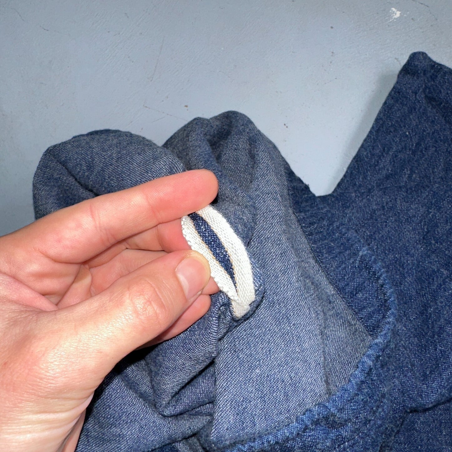 VTG 40s 50s Selvedge Denim Blue Laundry Drawstring Faded Civilian Bag Small