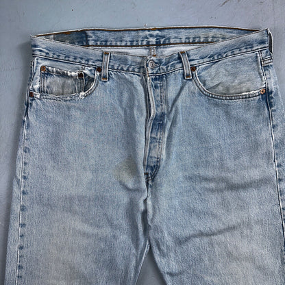Levis 501 Vintage 90s USA XX Straight Leg Jeans Blue Light Wash 38x32 Act 37x31